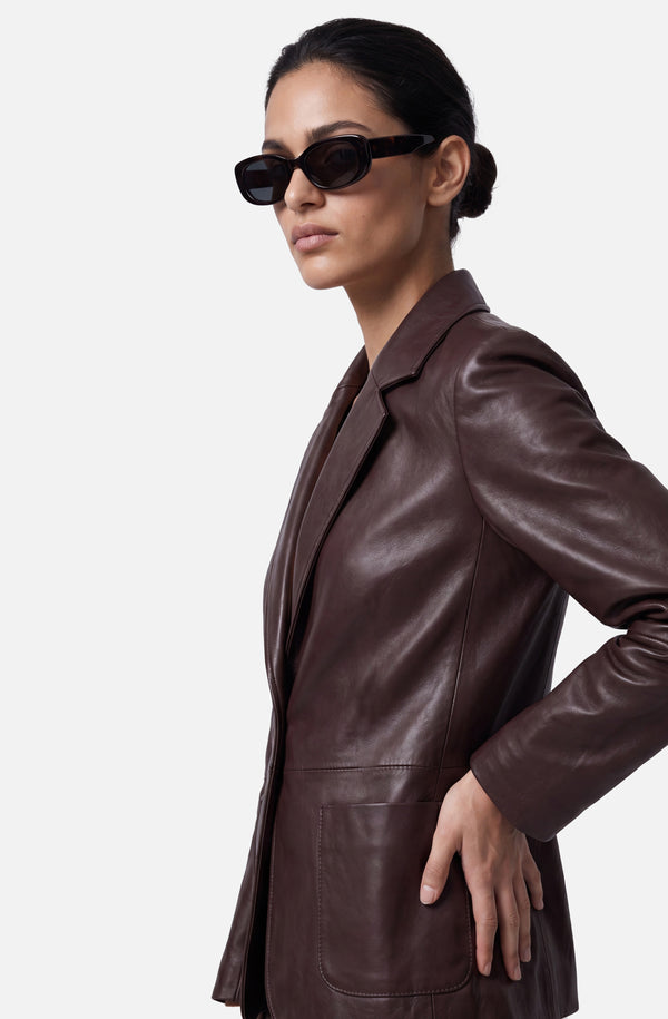 NOIAN - LEATHER BLAZER - RICH CHOCOLATE