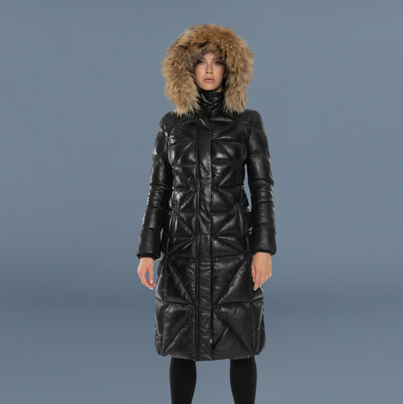 MASHA Long Leather Jacket With Fur
