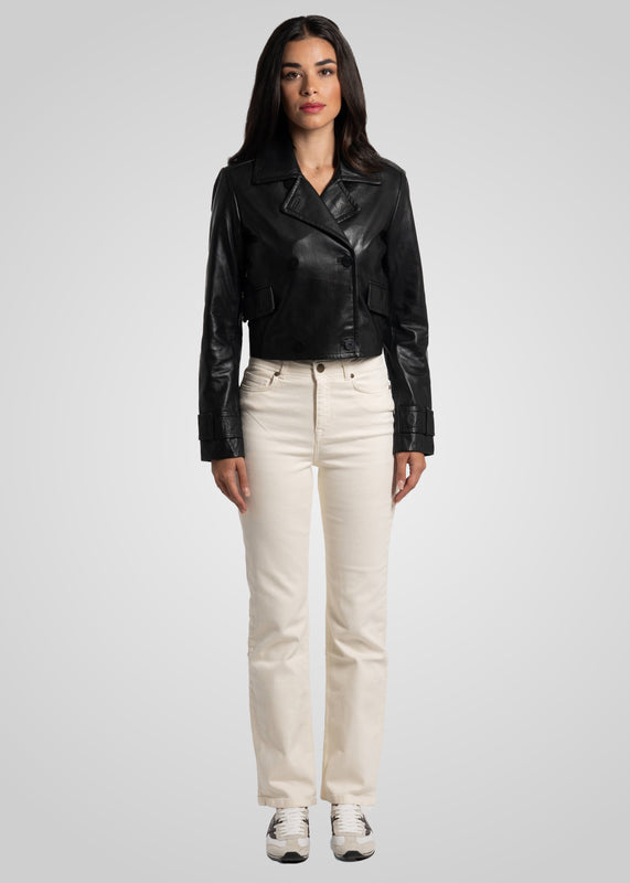 MILLIE - CROPPED DOUBLE-BREASTED LEATHER JACKET