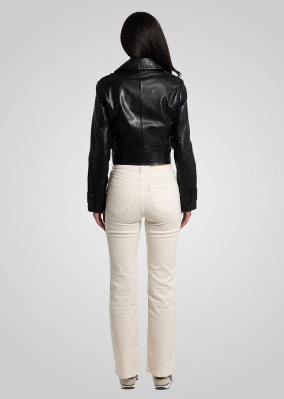 MILLIE - CROPPED DOUBLE-BREASTED LEATHER JACKET