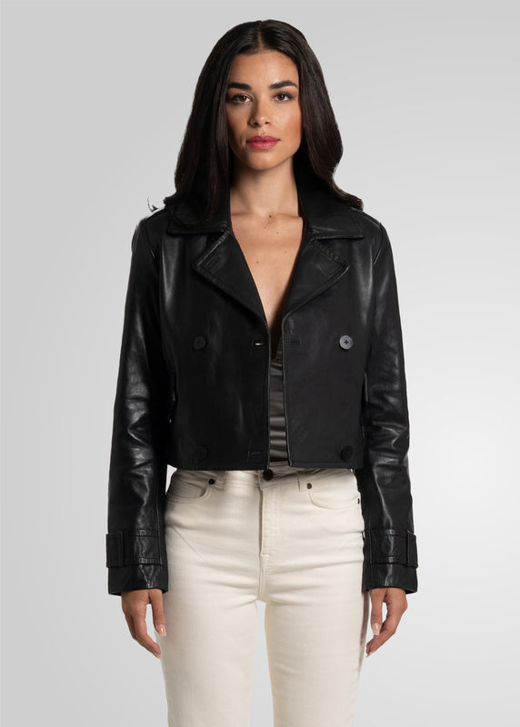 MILLIE - CROPPED DOUBLE-BREASTED LEATHER JACKET