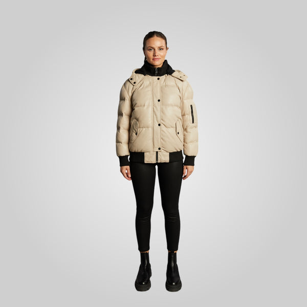 PIPER Cropped Leather Puffer Jacket With Hood