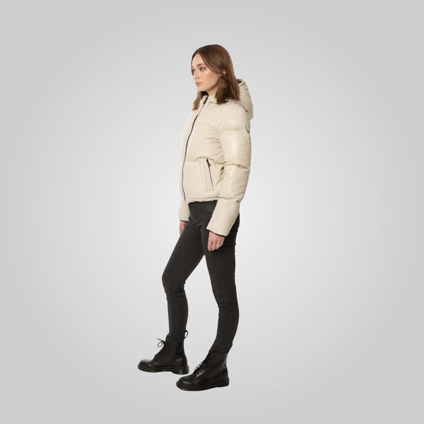 ROSA Leather Puffer Jacket With Adjustable Elastic Waist