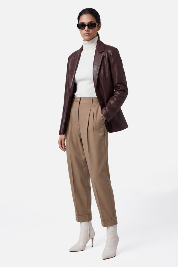 NOIAN - LEATHER BLAZER  - RICH CHOCOLATE