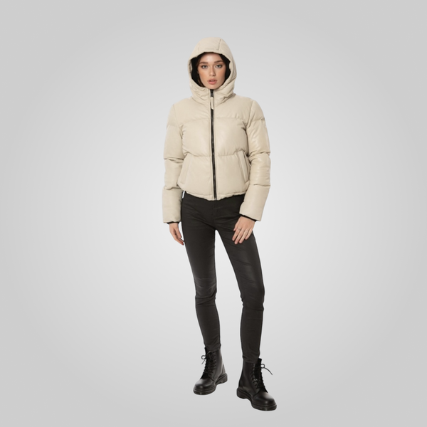 ROSA Leather Puffer Jacket With Adjustable Elastic Waist