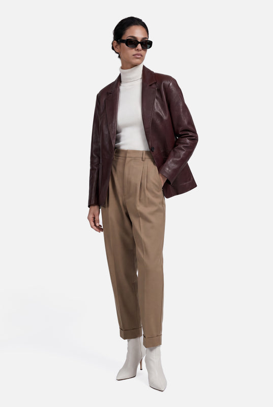 NOIAN - LEATHER BLAZER  - RICH CHOCOLATE