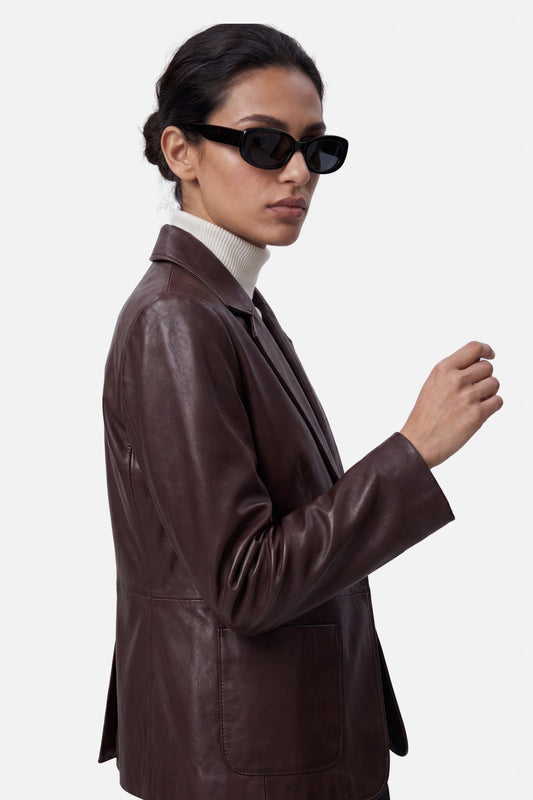 NOIAN - LEATHER BLAZER  - RICH CHOCOLATE