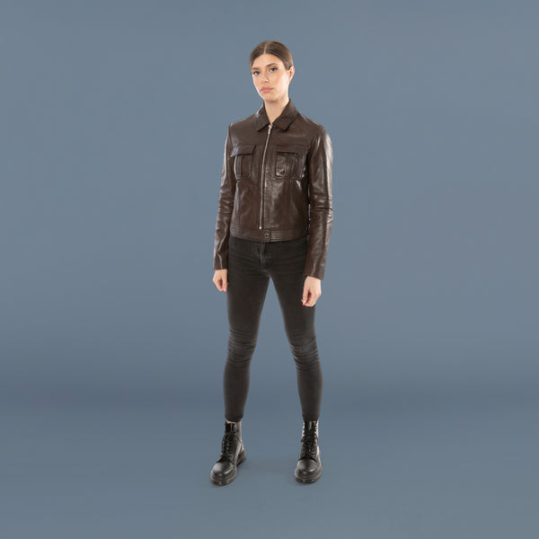 BREE Leather Biker Jacket With Double Chest Pockets