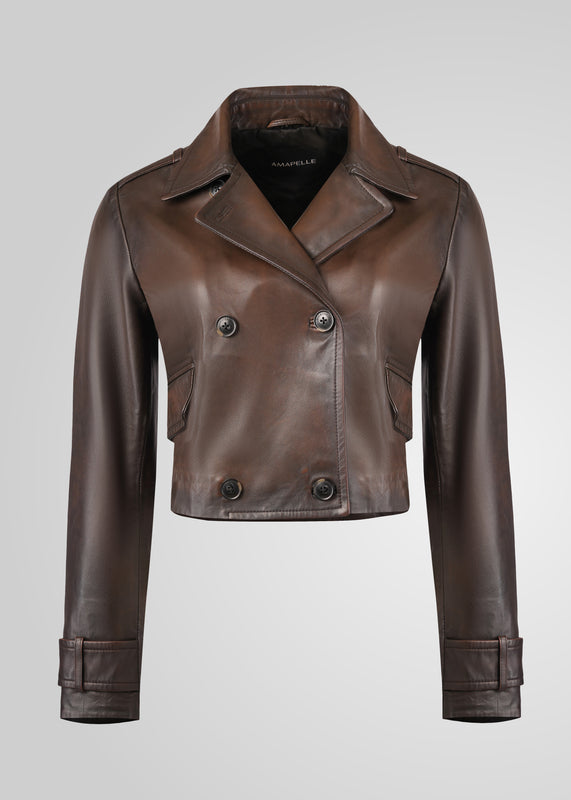 MILLIE - CROPPED DOUBLE BREASTED LEATHER JACKET
