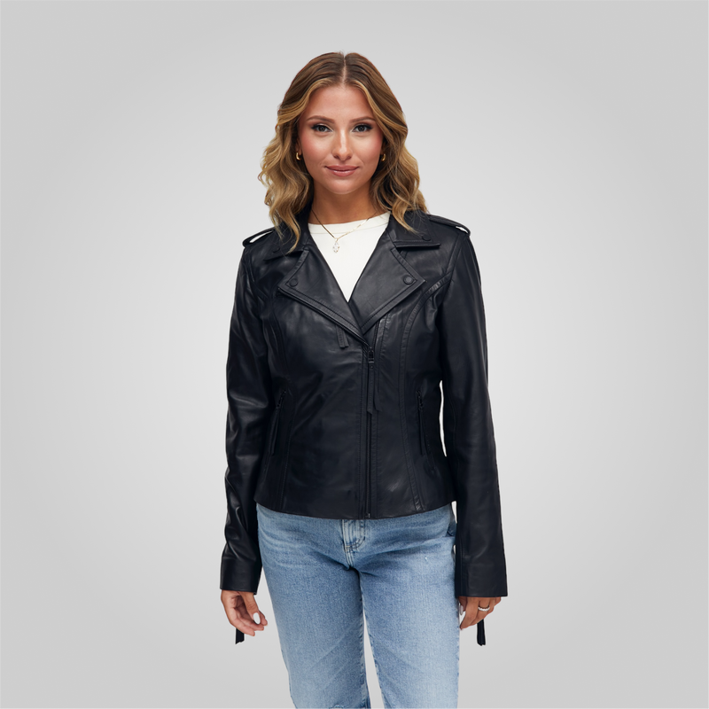 MUFFIN Cropped Leather Biker Jacket