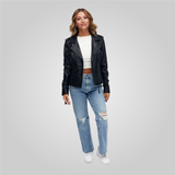 MUFFIN Cropped Leather Biker Jacket