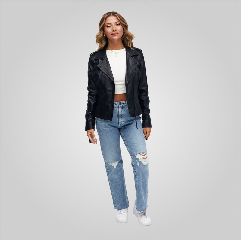 MUFFIN Cropped Leather Biker Jacket