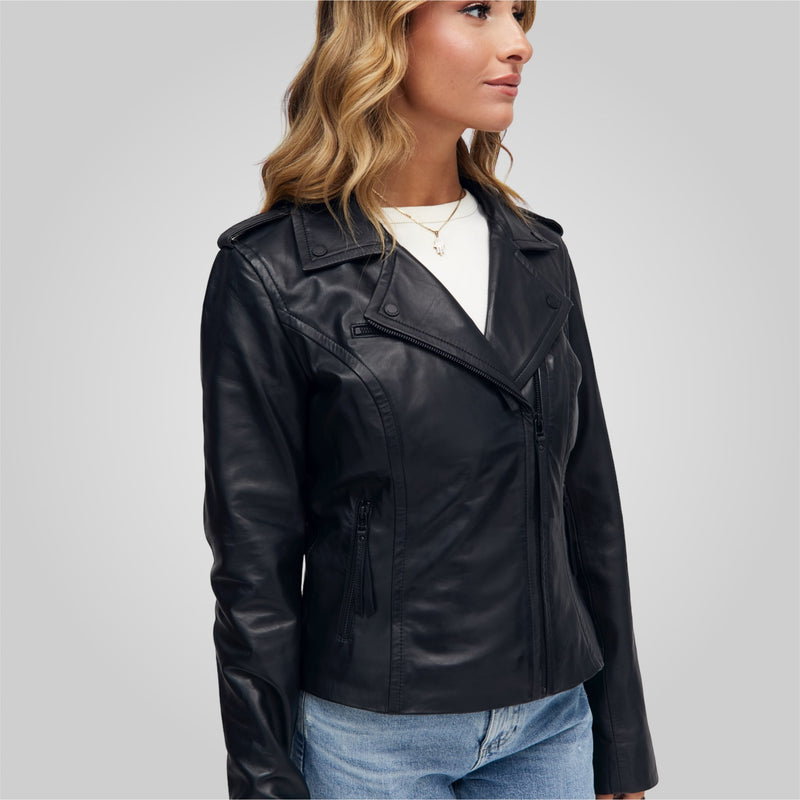 MUFFIN Cropped Leather Biker Jacket