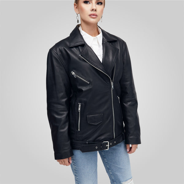 Veste motard ceinturée style boyfriend LAUREN