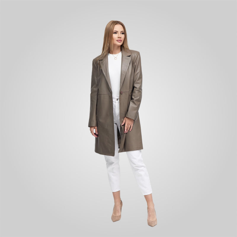 MELINDA - OVERSIZE KNEE LENGTH LEATHER BLAZER