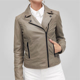 GINA Asymmetrical Closure Leather Biker Jacket