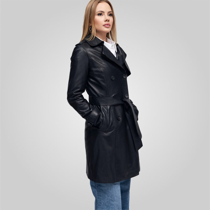 LAURE - KNEE LENGTH LEATHER TRENCH