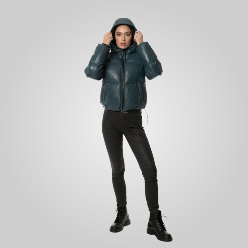 ROSA Leather Puffer Jacket With Adjustable Elastic Waist