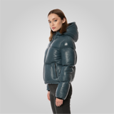 ROSA Leather Puffer Jacket With Adjustable Elastic Waist