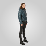 ROSA Leather Puffer Jacket With Adjustable Elastic Waist