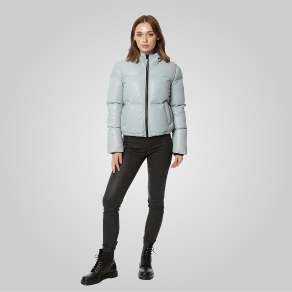 ROSA Leather Puffer Jacket With Adjustable Elastic Waist