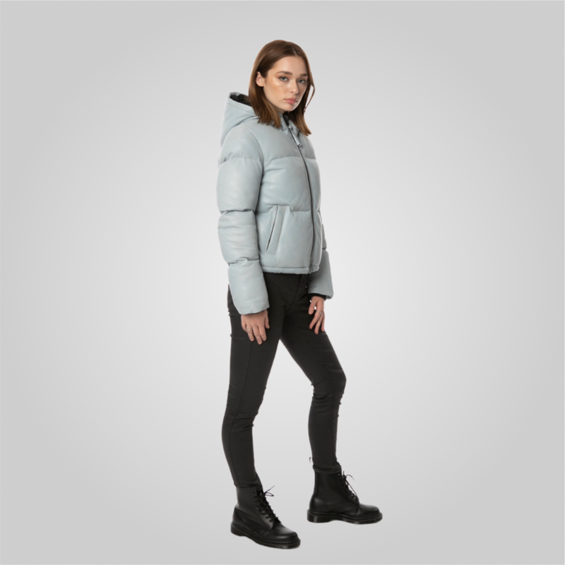 ROSA Leather Puffer Jacket With Adjustable Elastic Waist