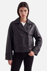 HANNA - CROPPED LEATHER JACKET  - BLACK