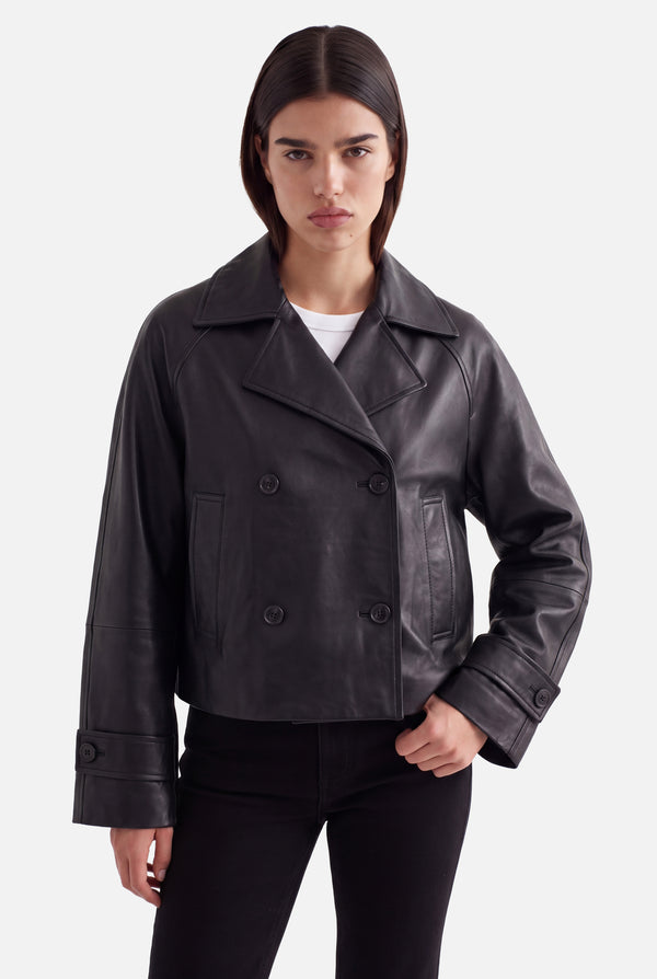 HANNA - CROPPED LEATHER JACKET  - BLACK