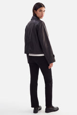 HANNA - CROPPED LEATHER JACKET  - BLACK
