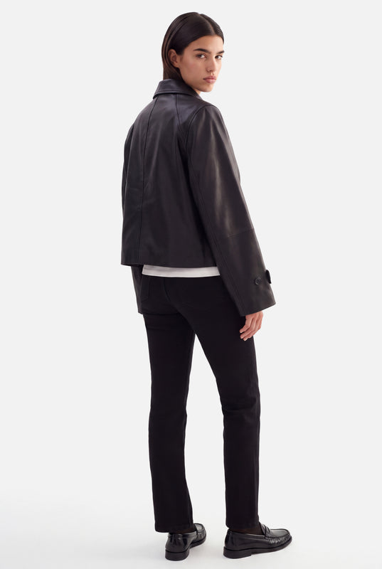 HANNA - CROPPED LEATHER JACKET  - BLACK