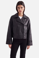 HANNA - CROPPED LEATHER JACKET  - BLACK