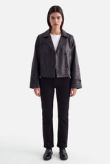 HANNA - CROPPED LEATHER JACKET  - BLACK