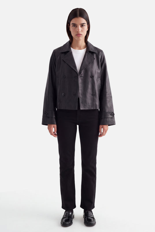 HANNA - CROPPED LEATHER JACKET  - BLACK