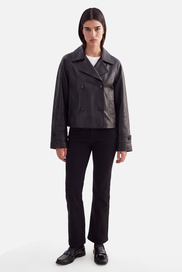 HANNA - CROPPED LEATHER JACKET  - BLACK