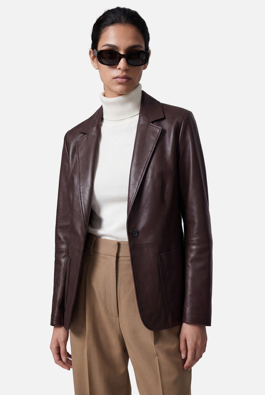 NOIAN - LEATHER BLAZER  - RICH CHOCOLATE