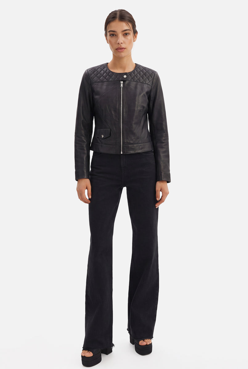 TAMMY Leather Biker Jacket  - BLACK