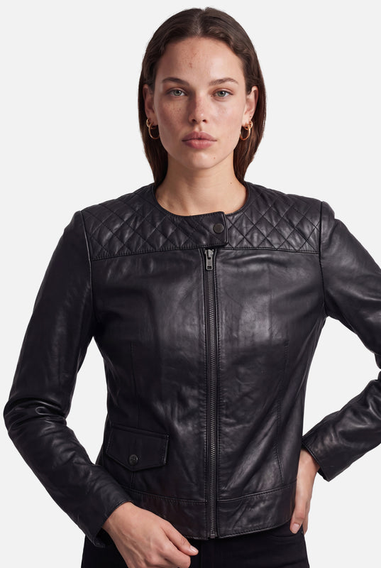 TAMMY Leather Biker Jacket  - BLACK