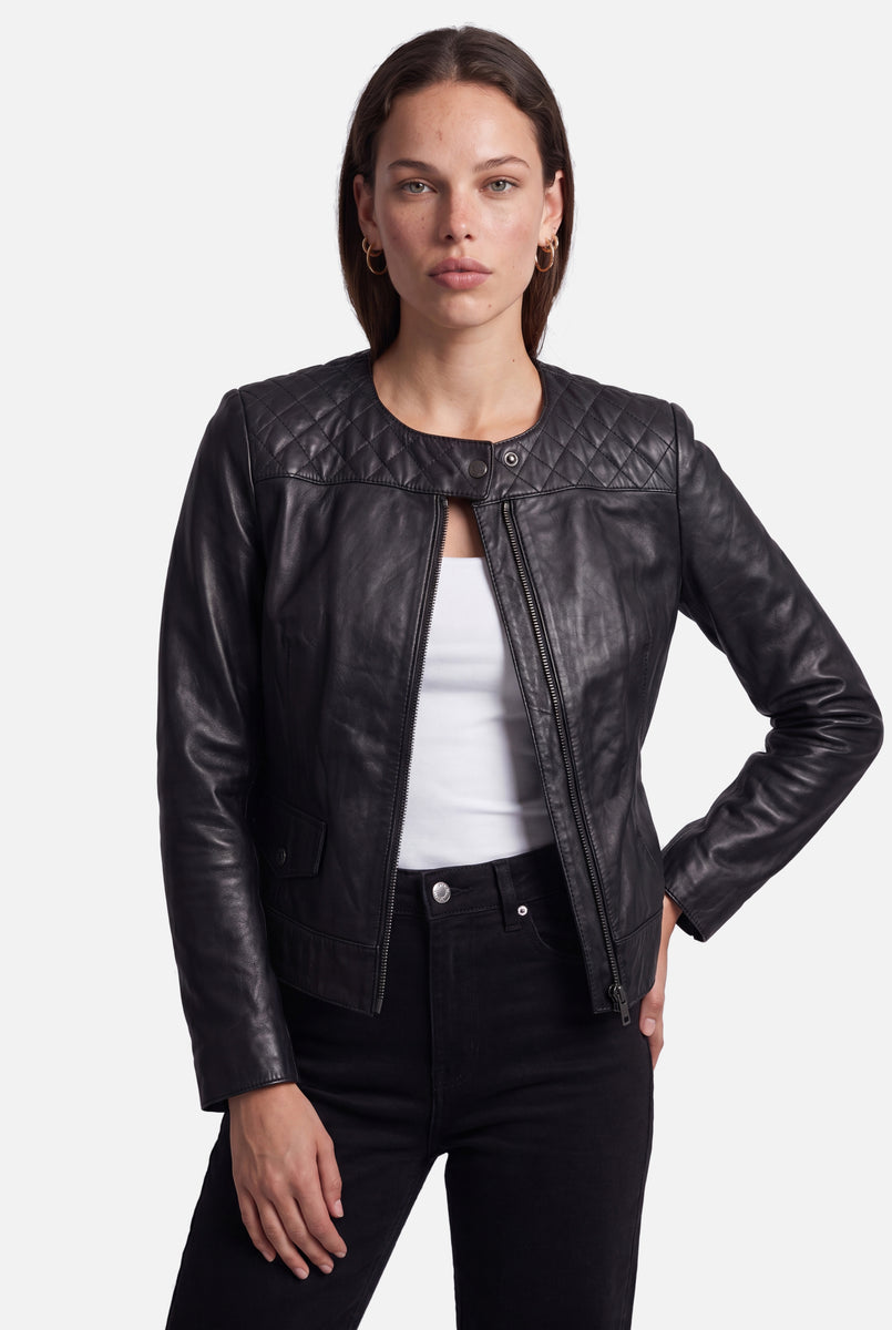 TAMMY Leather Biker Jacket  - BLACK