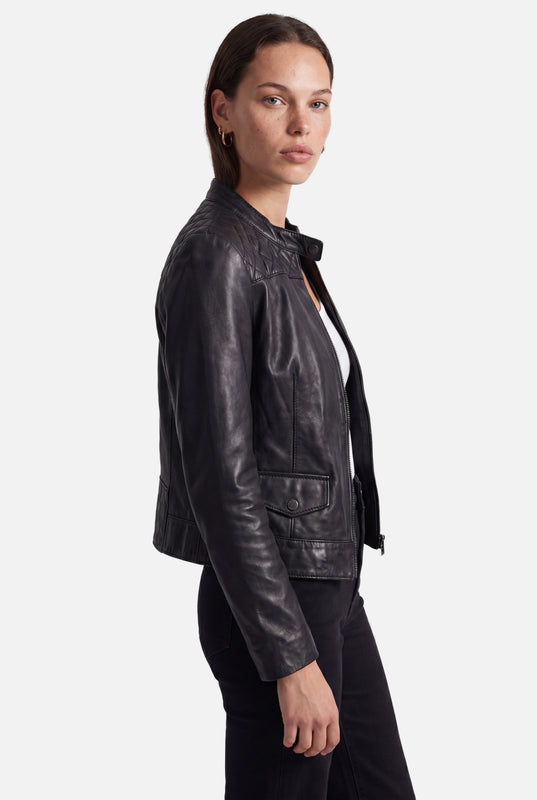 TAMMY Leather Biker Jacket  - BLACK