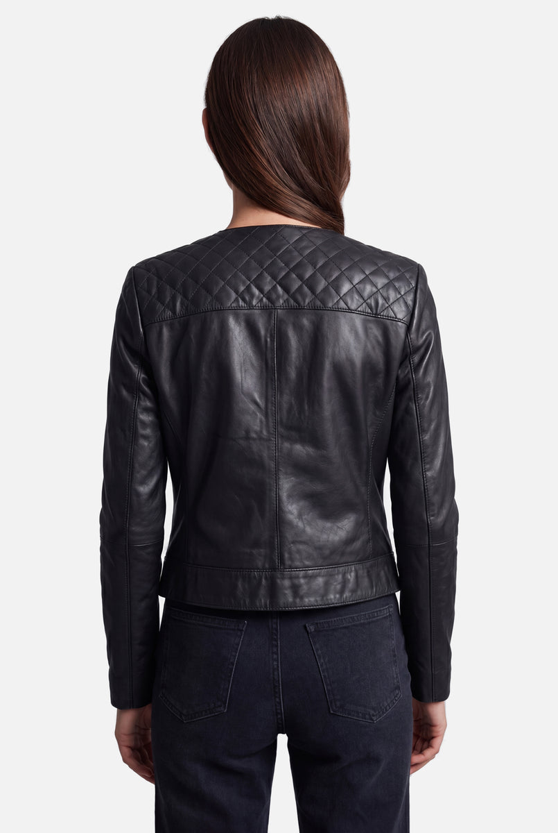 TAMMY Leather Biker Jacket  - BLACK