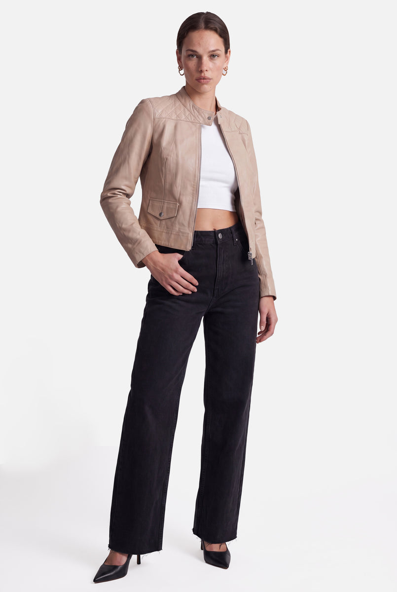 TAMMY Leather Biker Jacket  - LATTE