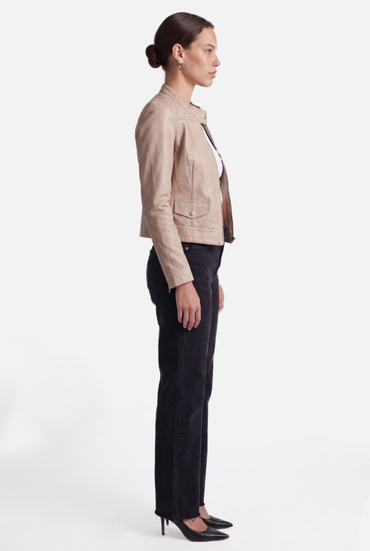 TAMMY Leather Biker Jacket  - LATTE
