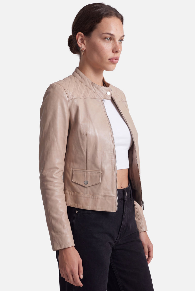 TAMMY Leather Biker Jacket  - LATTE