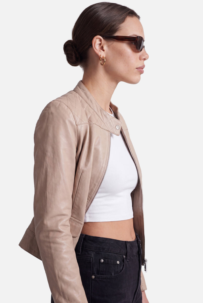 TAMMY Leather Biker Jacket  - LATTE