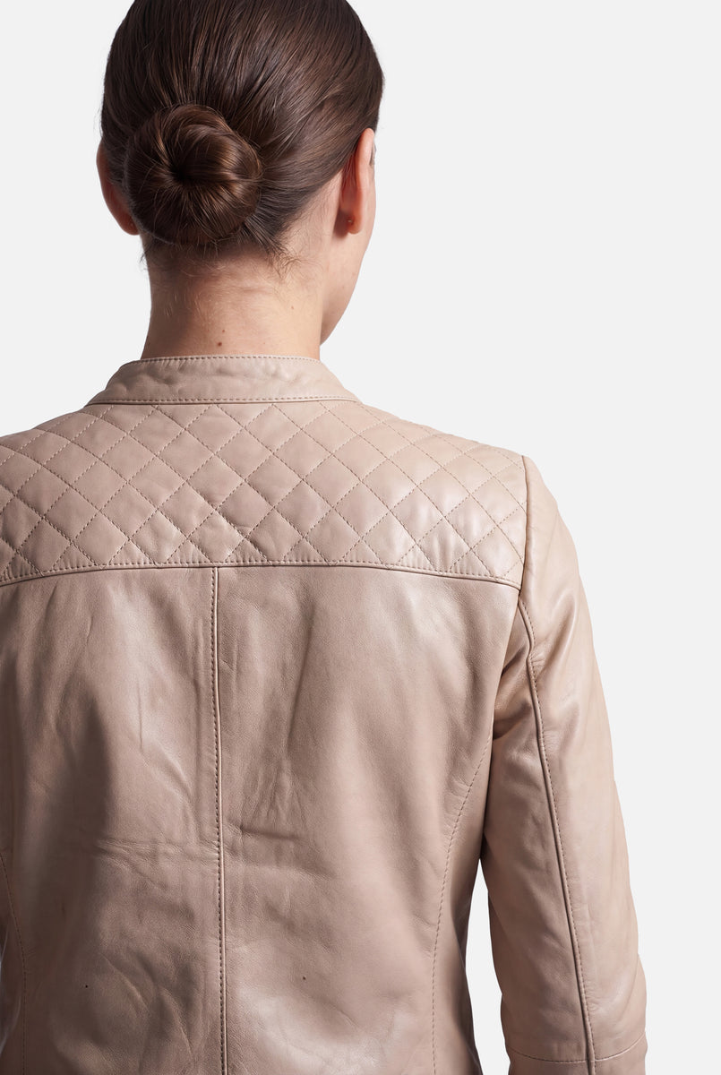 TAMMY Leather Biker Jacket  - LATTE