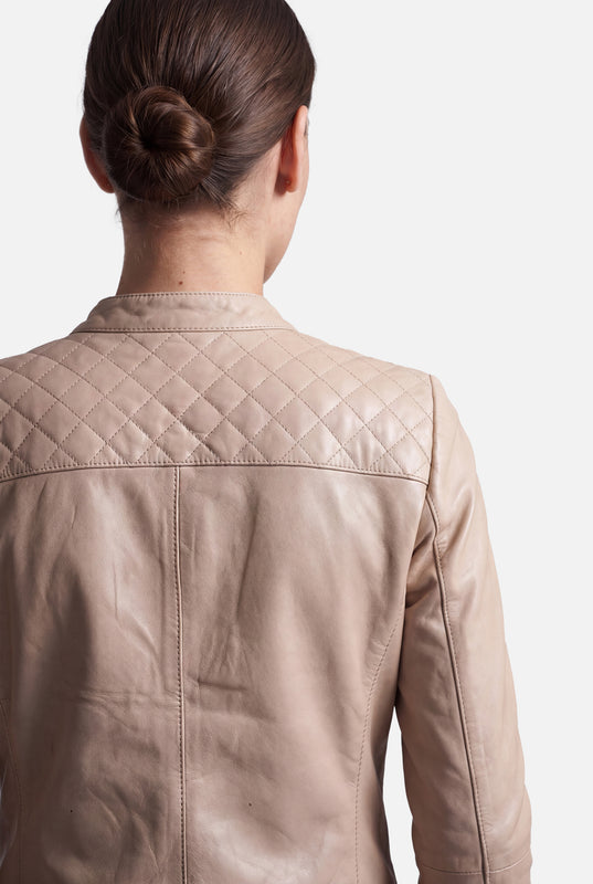 TAMMY Leather Biker Jacket  - LATTE