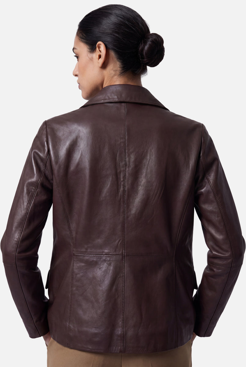 NOIAN - LEATHER BLAZER  - RICH CHOCOLATE