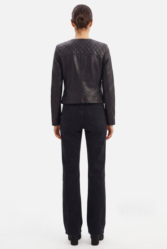 TAMMY Leather Biker Jacket  - BLACK