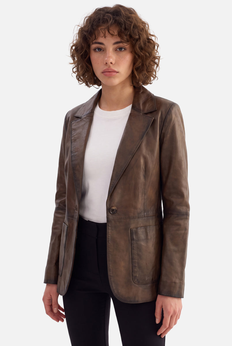 NOIAN - LEATHER BLAZER  - BRN EXOTIC