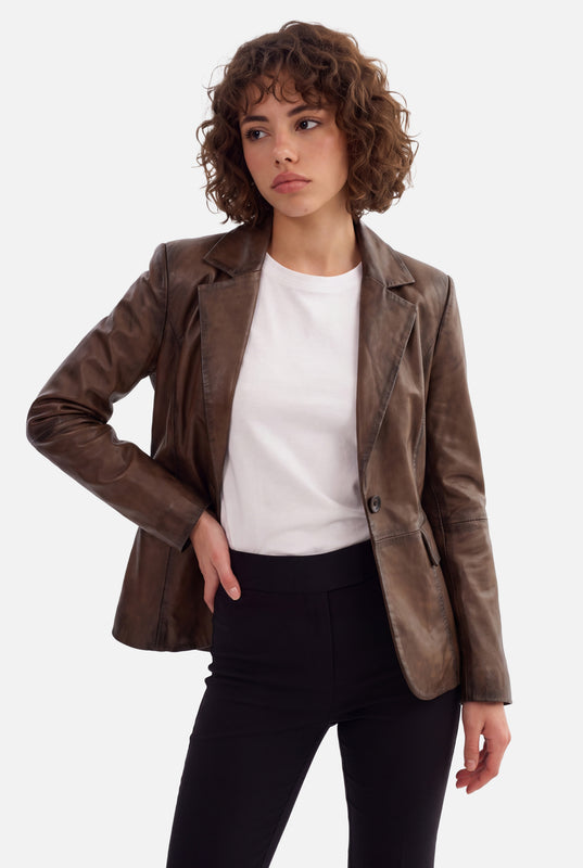 NOIAN - LEATHER BLAZER  - BRN EXOTIC
